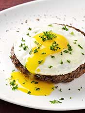 Picture of Steak and a Runny Fried Egg.