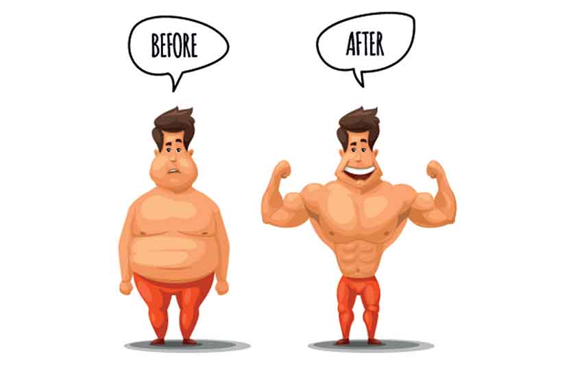 Cartoon Style Before and After Picture Showing Weight Loss.