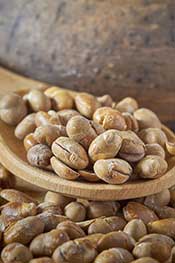 Roasted Soybeans on a Wooden Bowl.