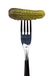 Picture of a Cucumber Pickle on a Fork.