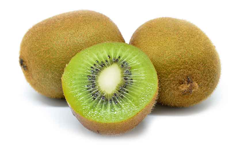 A Whole Kiwi Fruit and Half a Kiwi Showing Green Flesh.