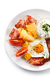 High Carb, Low Carb Foods Like Bacon, Cheese and Eggs.