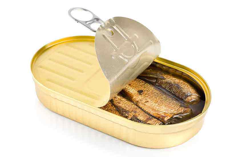 Canned Sardines in Brine With the Lid Open.